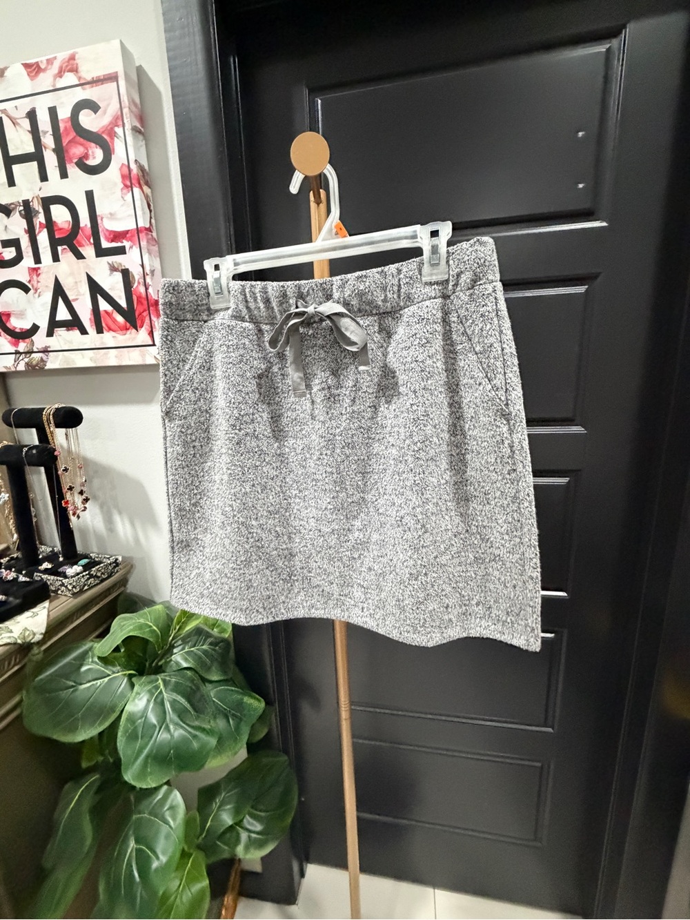 LOFT Gray Heather Drawstring Mini Skirt